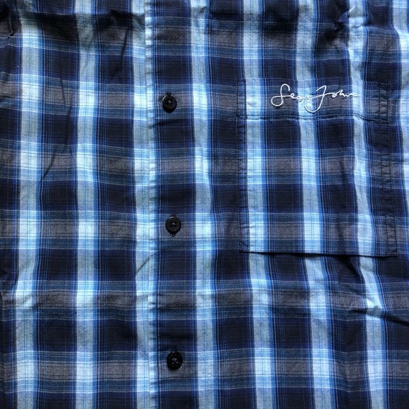 Sean John collection plaid collared button down in blue. Size L - Picture 3 of 7
